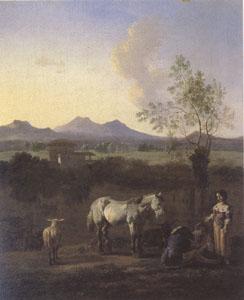 Karel Dujardin The Pasture Horses Cows and Sheep in a Meadow with Trees (mk05) oil painting image